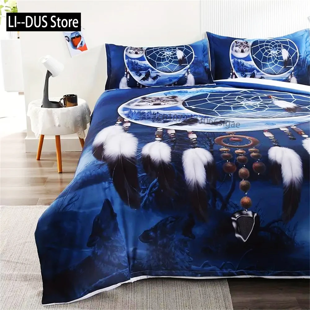 

3pcs Moon Wolf Printed Bedding Set Dreamcatcher National Style Guest Room Duvet Cover Set