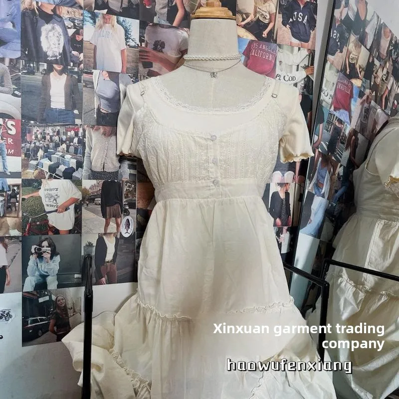 Vestido F Estilo BM com Decote em V e Detalhes em Renda, Saia em Camadas, Vestido Colorido Sem Mangas para Ocasiões de...