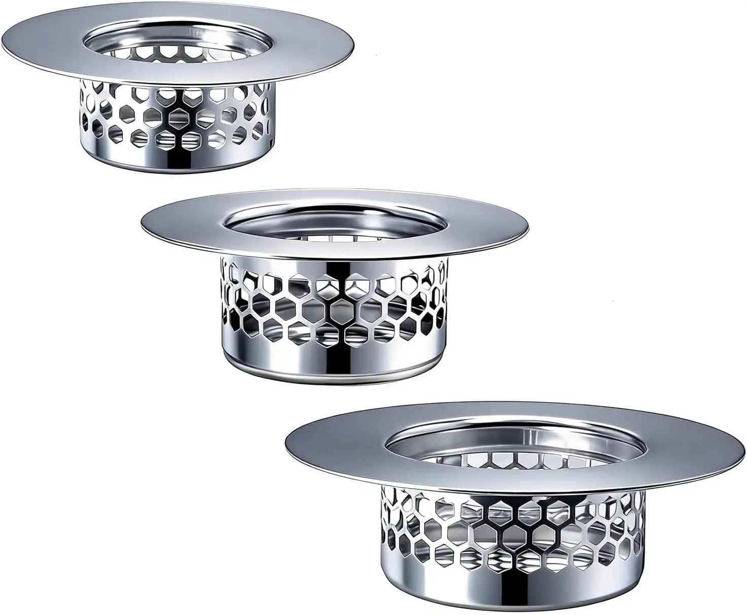 

Bathroom Drain Strainer Set – 3 Sizes of Hair Catchers for Sink, Bathtub & Shower Floor Drains, Prevents Clogs & Easy to Clean
