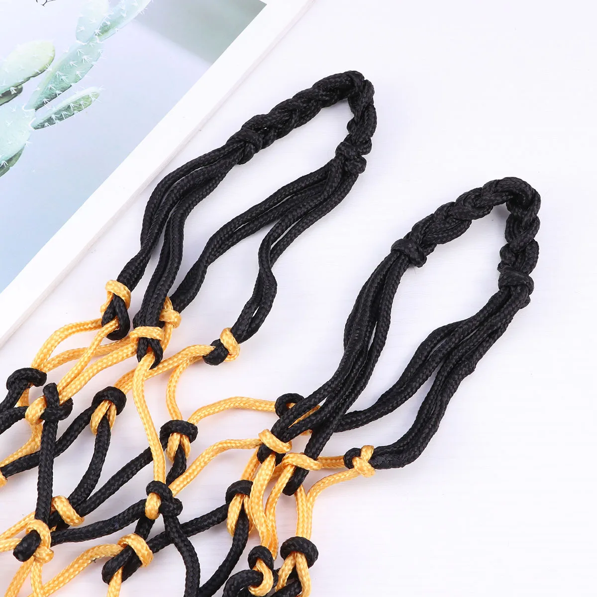 5 Buah Tas Jaring Jaring Luas Penyimpanan Tali Serut Pembawa Nilon Tahan Lama untuk Bola Olahraga Lembaga Pelatihan Kuning Hitam