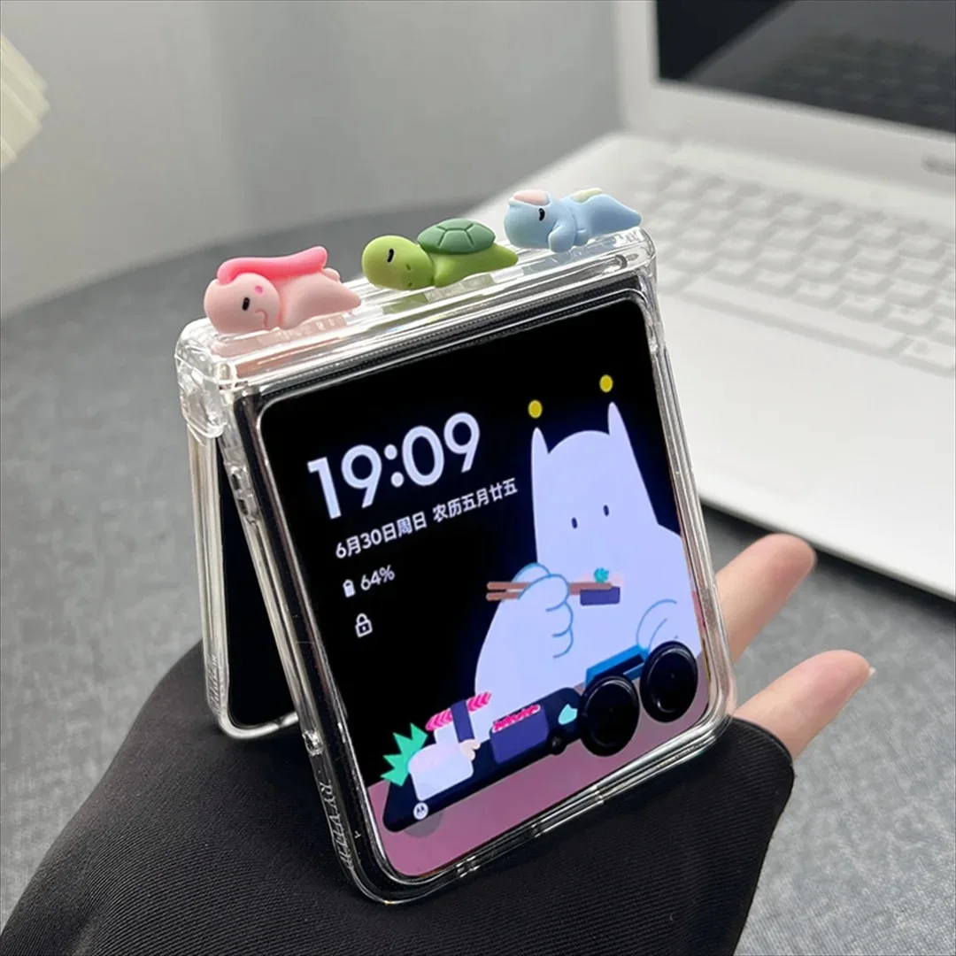 Funda de teléfono con diseño de conejo y tortuga para Samsung Galaxy Z Flip 3 4 5 6 7 7FE, Motorola Razr 70 40 50 60 Ultra, Xiaomi Mix Flip 2