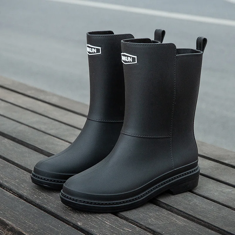 Botas de lluvia de PVC para mujer, impermeables, zapatos de goma, fondo suave, resistentes al desgaste, Botas de lluvia de tubo medio, zapatos de agua