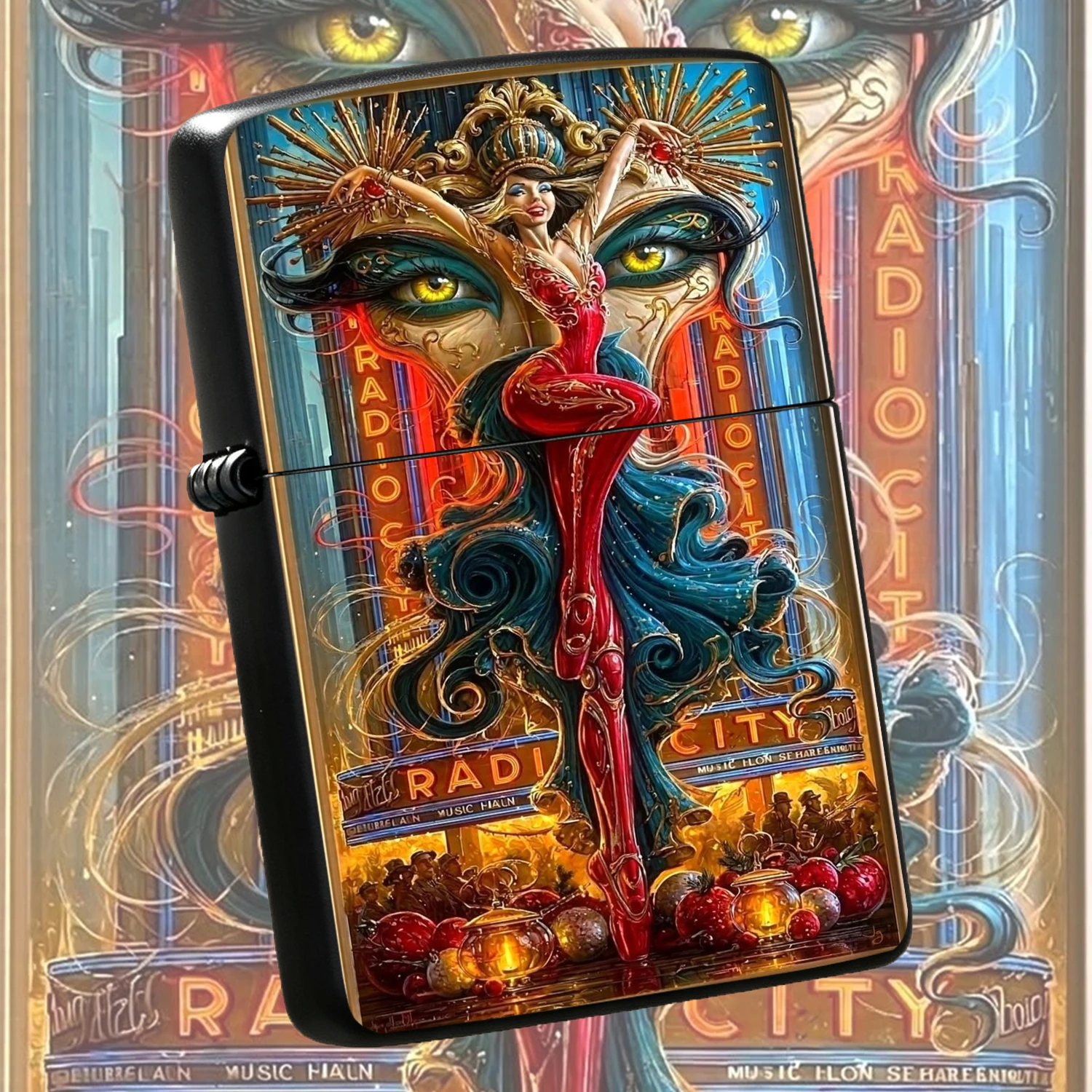 Retro Art Style Dancer Radio City Themed Printed Lighter, Creative Atmospheric Daily Carry Item, Versatile Practical Gift Choice For All Occasions, Unique Artistic Decorative Accessory, Trendy Souvenir For Art Lovers, Exquisite Crafted Port