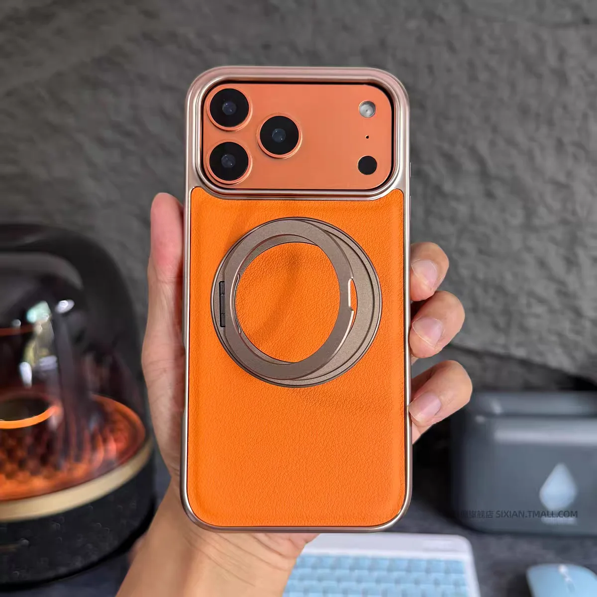 

Роскошный чехол из искусственной кожи с магнитным кольцом и подставкой для iPhone 17 Pro Max 14 15 16 Pro 17, беспроводная зарядка с воздушным покрытием для чехла Magsafe