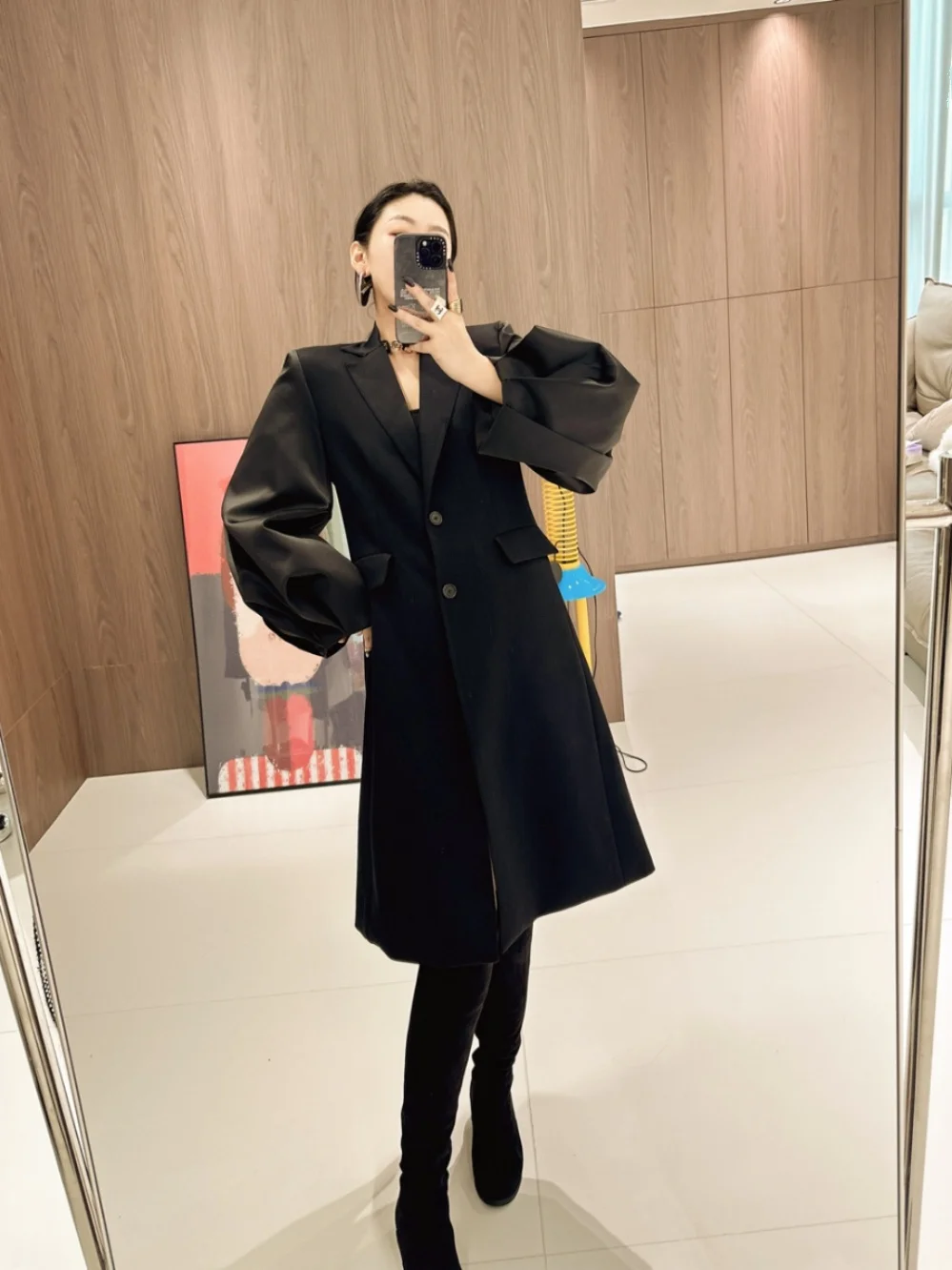 

Faionable Lantern Sve Single Button Patchwork Design Simple Ele Autumn Winter New Sle Women's Suit Jaet