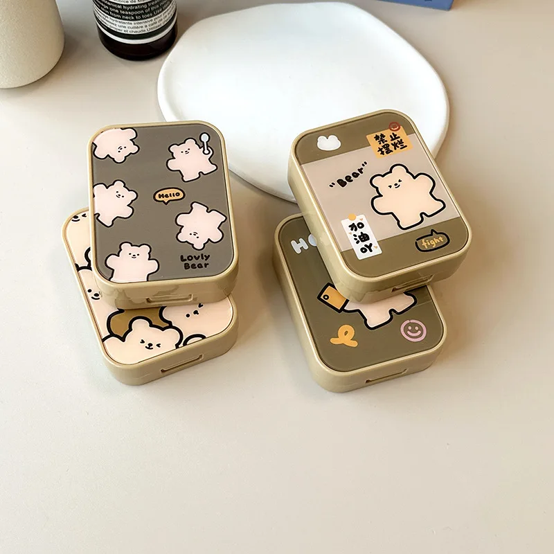 Cute Warm Bear Contact Lens Case Cartoon Cosmetic Lens Container Portable Travel Set Spectacle Case Storage Lens