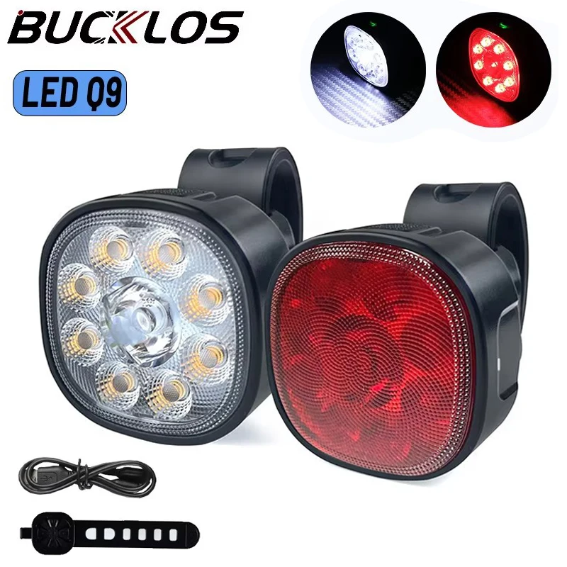 9 LED Bicycle Front Light Rechargeable Bike Light Set Waterproof MTB Headlight Riding Safety Lamp Mountain Cycling Equipment