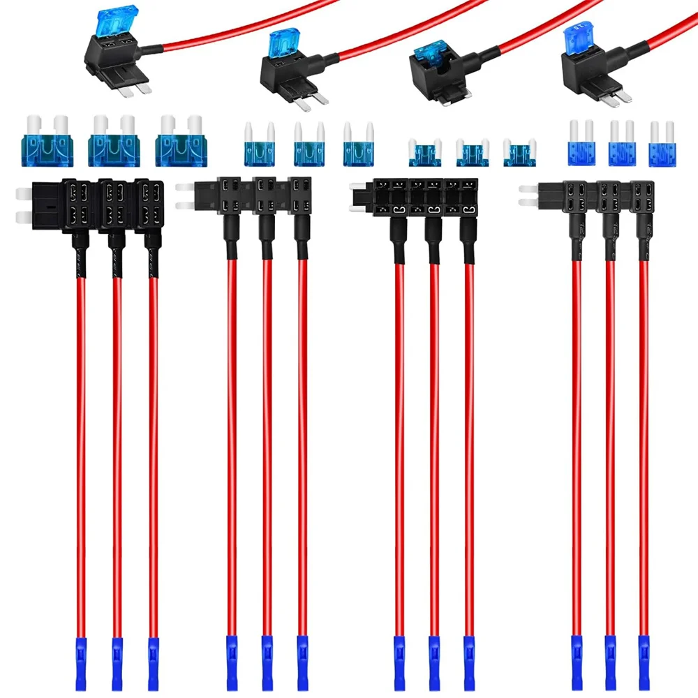12Pack Fuse Tap, Add A Circuit Fuse Tap 12v Standard Mini Fuse tap Micro2 and Low Profile Fuse Taps 4 Types Fuse Holder for Cars