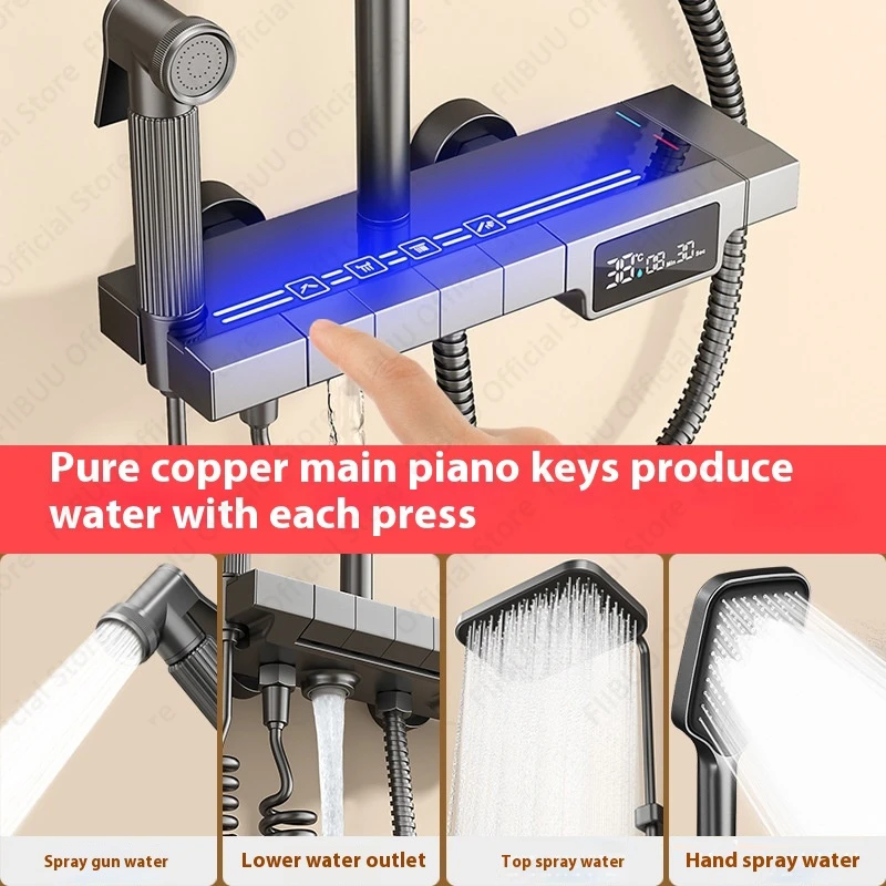 물 절약 샤워 세트 럭셔리 스마트 샤워 시스템 다기능 샤워 헤드 콤보 압력 물 마사지 욕실 액세서리