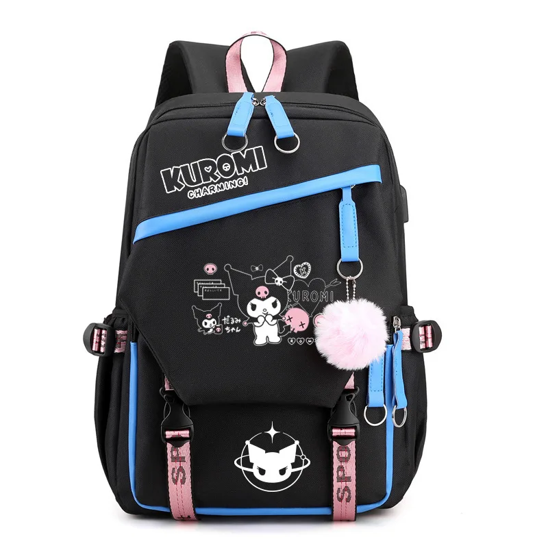 

Sanrios Kuromi Cinnamoroll kawaii Anime Cartoon Backpack USB Charge Laptop Big School Bags Travel Laptop Rucksack Leisure Bags