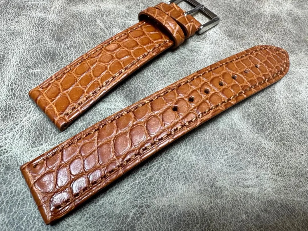 

Fresh 20 22mm Rare Premium Strap Crocodile Skin Leather Belt Genuine Leather Men's Bamboo Yellowish brown Alligator Watchbands