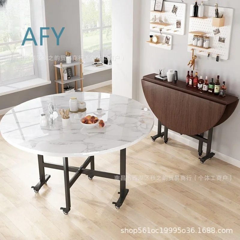 Foldable Dining Table for Small Space Home Use Round Extendable Table with Rotating Tray for Living Room and Dining Area for