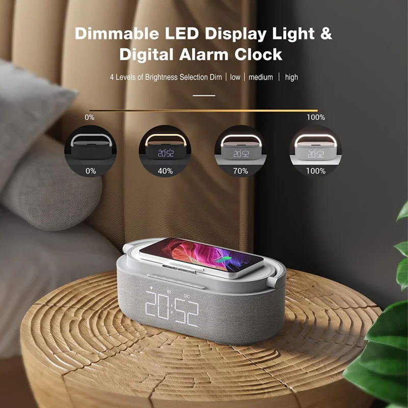 Radio Alarm Clock Digital Wireless Charger Adjustable LED Night Light Bluetooth SpeakerUSB Charger Wireless Speakers for Bedroom