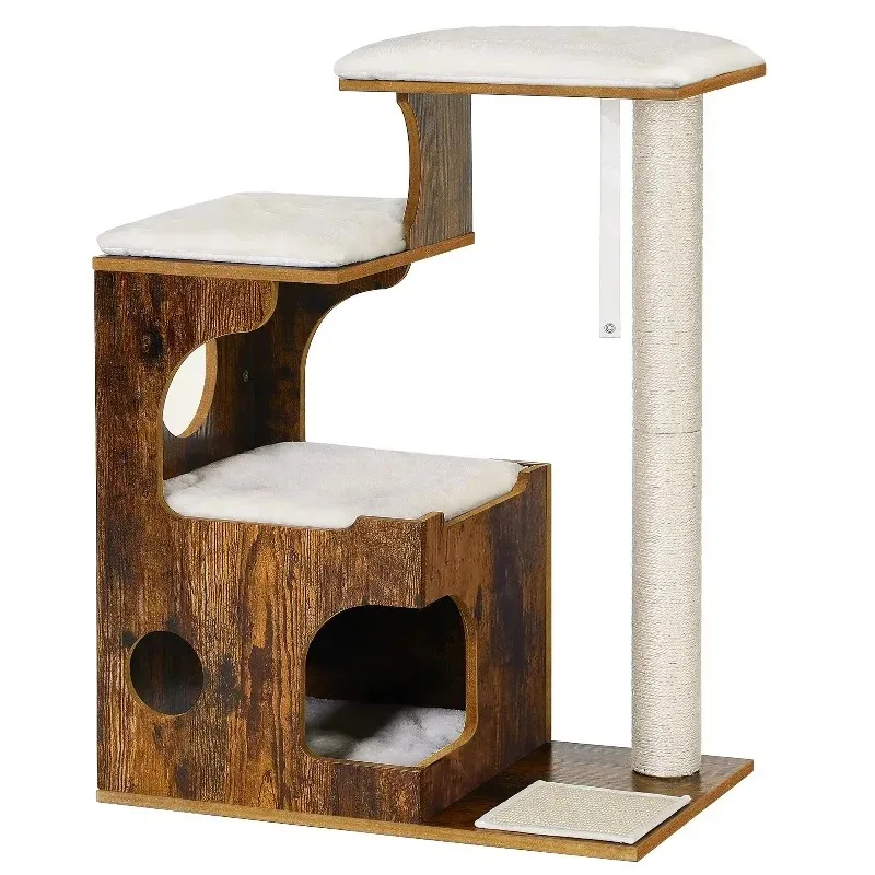 muebles para gatos Customizable Size Color Wooden Pet House Cat Tree Eco-Friendly Easy Clean MDF Sisal Columns for Small/Large/