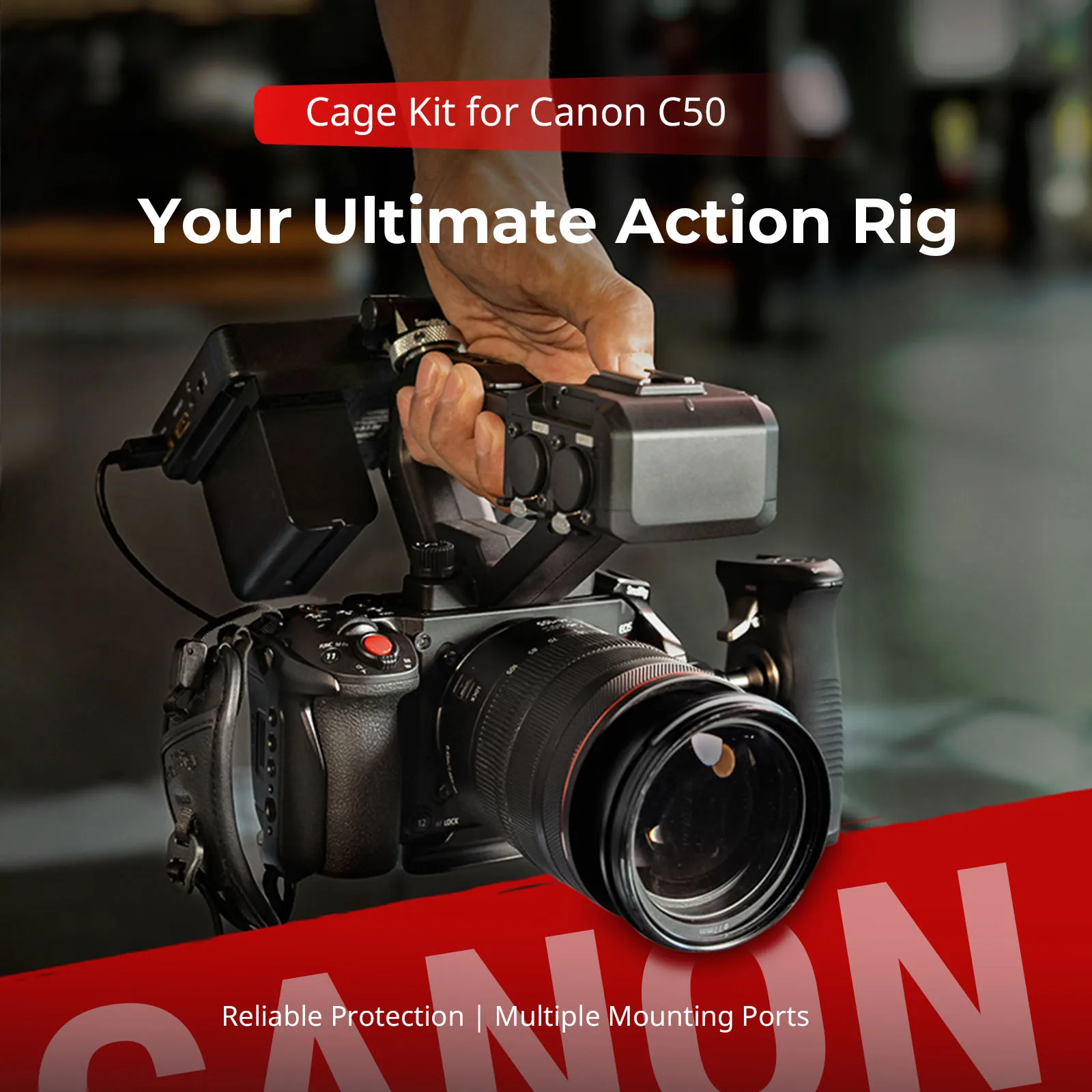Image of SmallRig Kamerakäfig-Set für Canon C50 mit XLR-Griffverlängerung, Kamerakäfig mit Cold Shoe Kabelklemme und Schnellwechselplatte für Arca