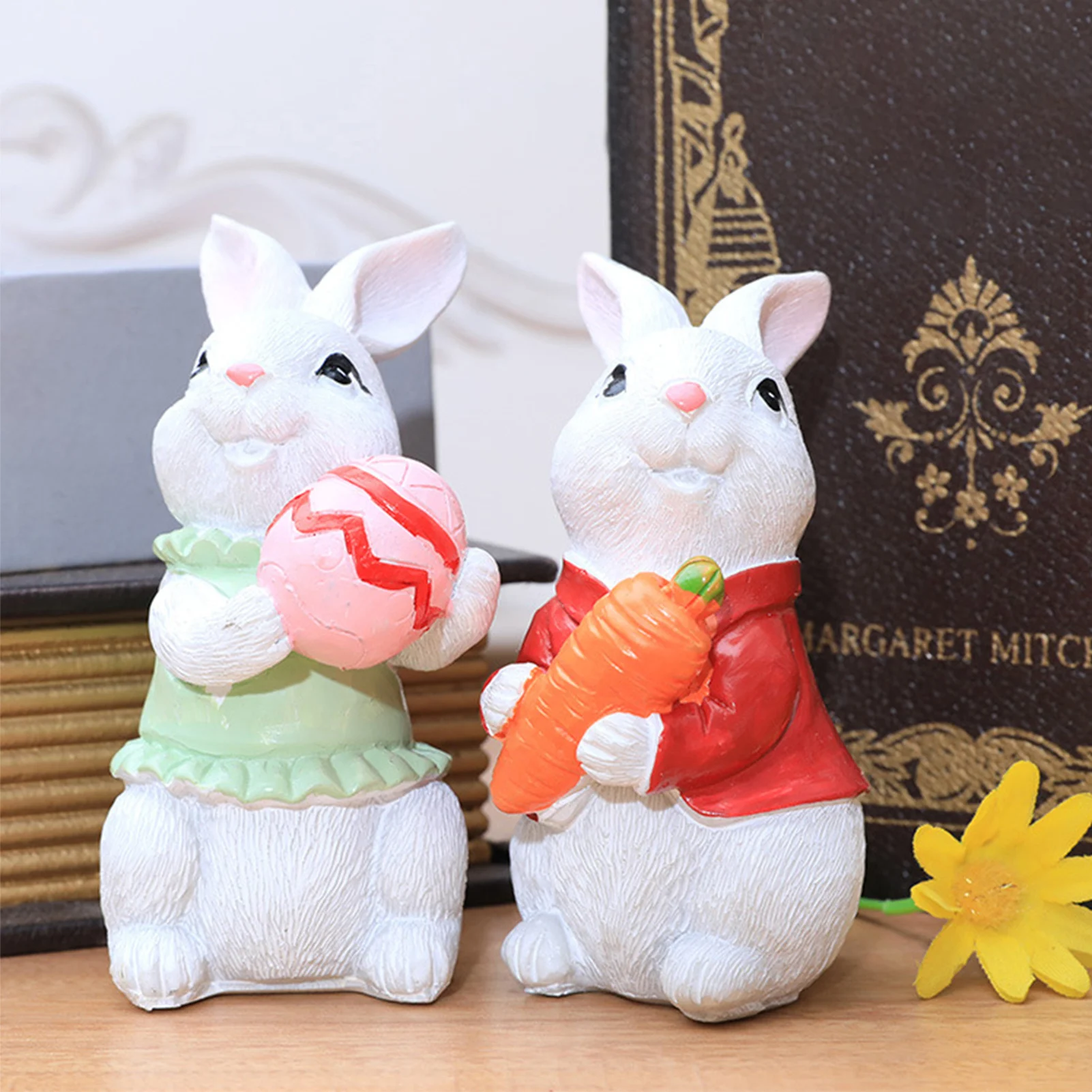 2pcs Easter Bunny Ornament Cute Cartoon Rabbit Holding An Egg Decoration For Dining Table Cabinet Fireplace 2025 Party Gifts