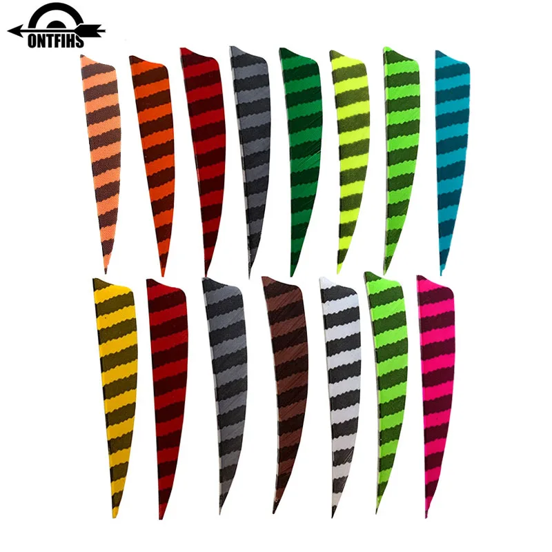 24 pz ONTFIHS 4 pollici Fletching freccia a righe scudo tagliato tacchino piuma tiro con l'arco accessori da caccia fai da te
