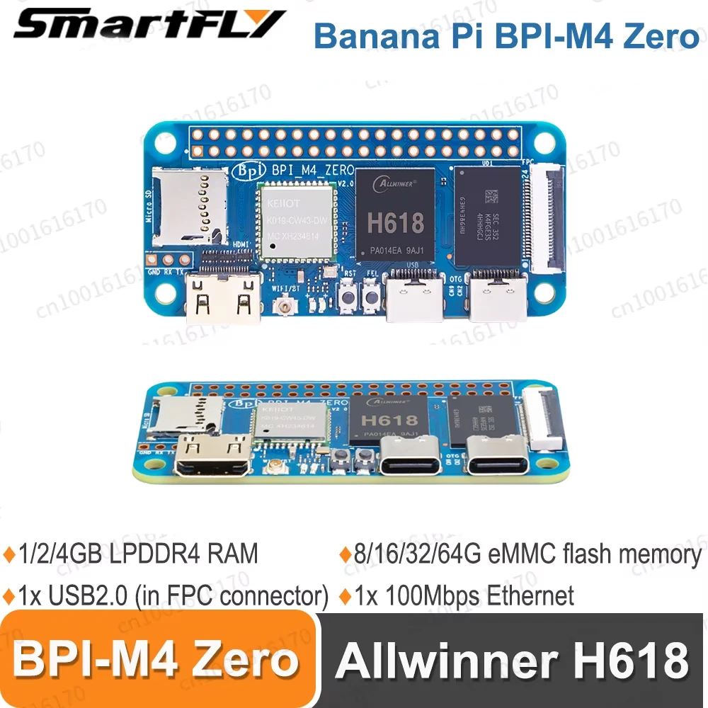

Banana Pi BPI-M4 ZERO 2.4G/5G WIFI 4G LPDDR4 32G eMMC Allwinner H618 Development Boards ARM Mali G31 GPU Single Board Computer
