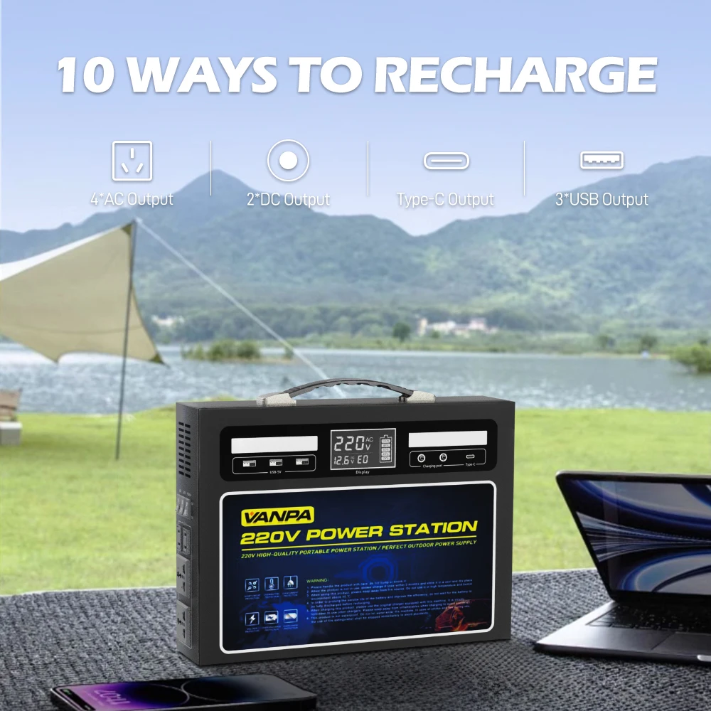 VANPA 1000W Portable Battery Power Station Charging Station 220V for Home Camping Power Bank Outdoor Supply Emergency Mobile