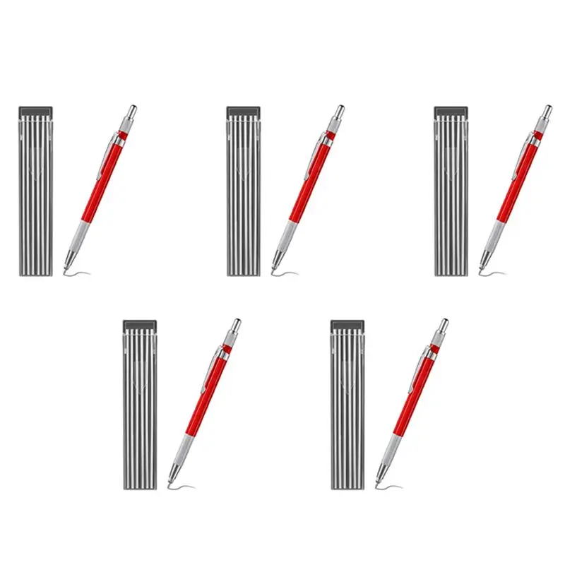 5X Welders Pencil With 60PCS Silver Streak Refills, Metal Marker Mechanical Welding Pencil Pipefitters, Fabrication, Red