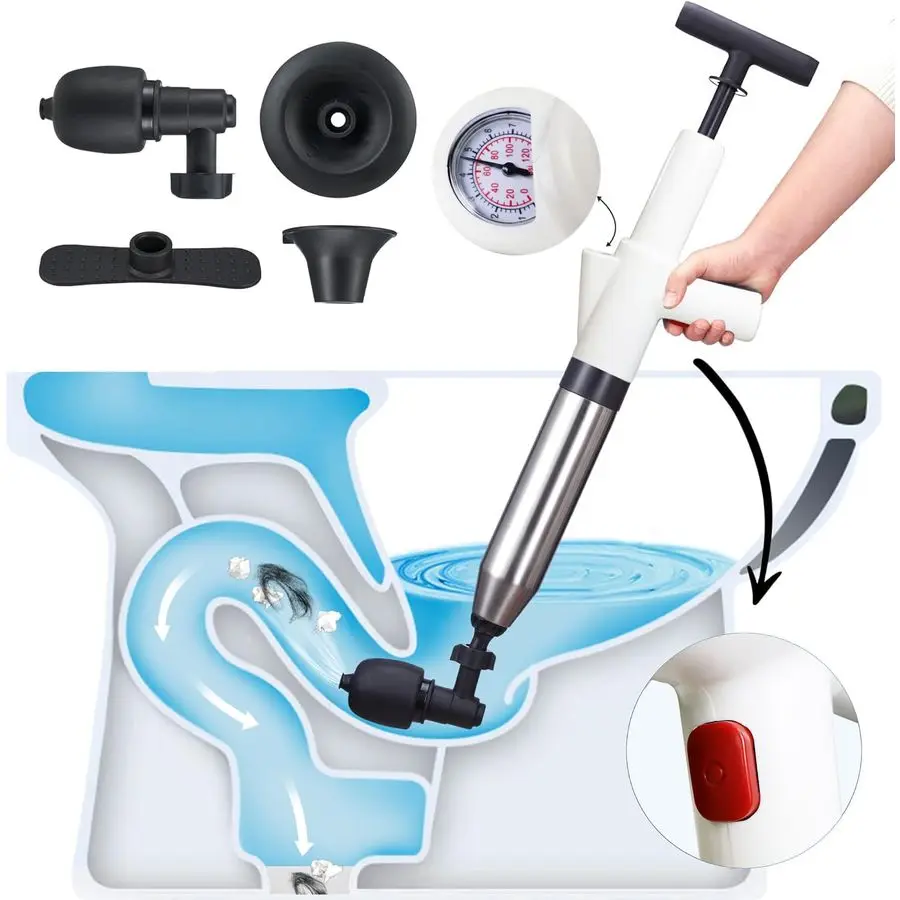 

Duty Toilet Plunger High Pressure Plunge Blaster for Clogged Drains, Bathroom amp Sink