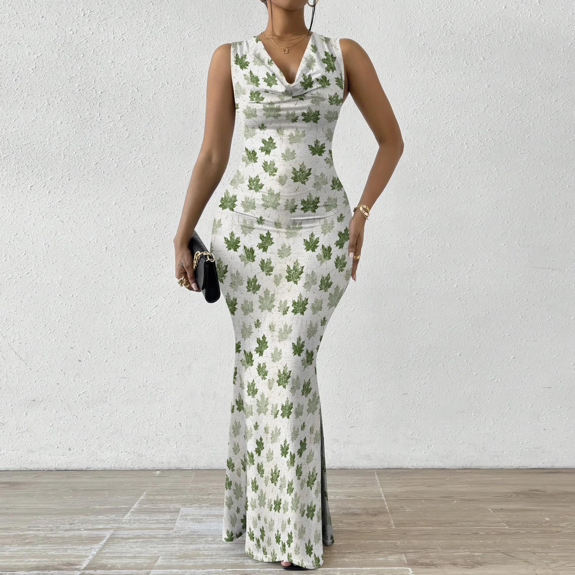 

Autumn Maple Leaf Print Maxi Dress Sleeveless Casual XS-2XL Thanksgiving Fall Outfit