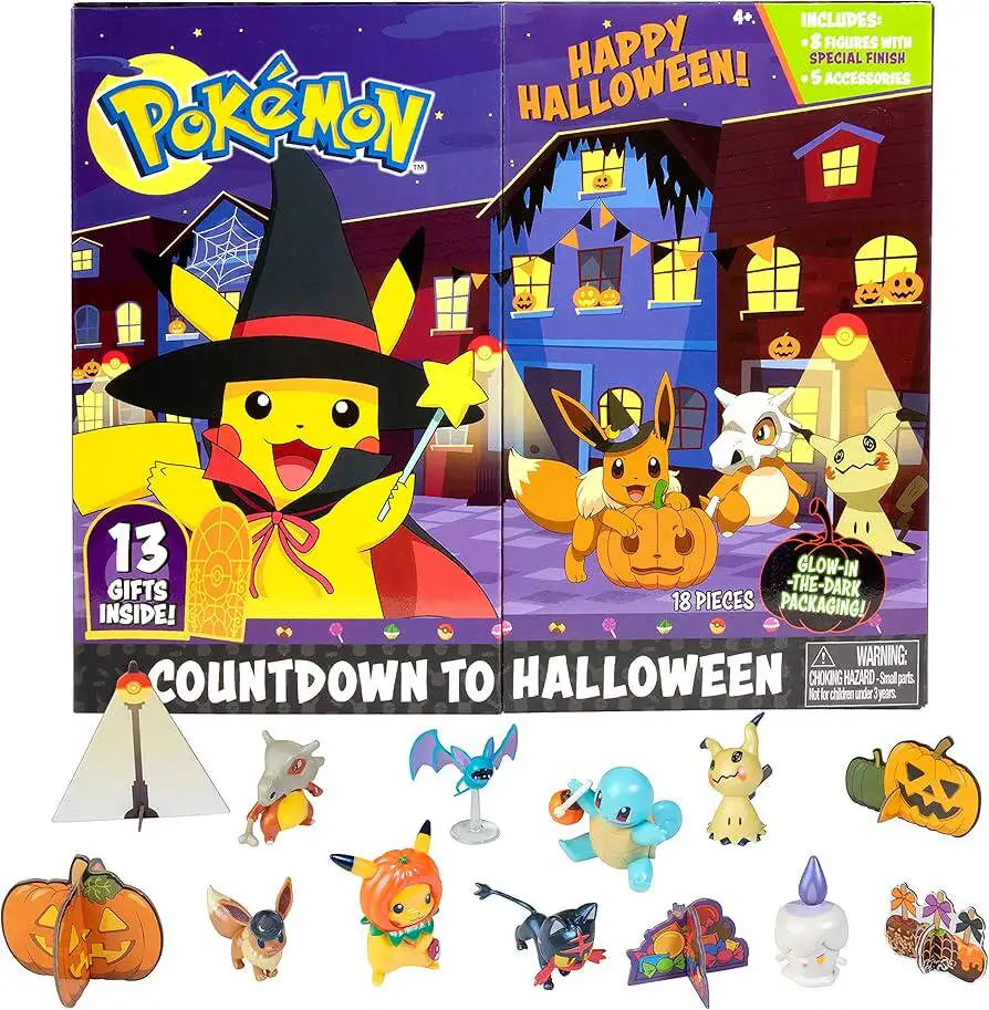 

Pokemon Pikachu Halloween Advent Calendar Countdown Mini Collectible Figures Toys with Special Finish Spooky Accessories Gifts