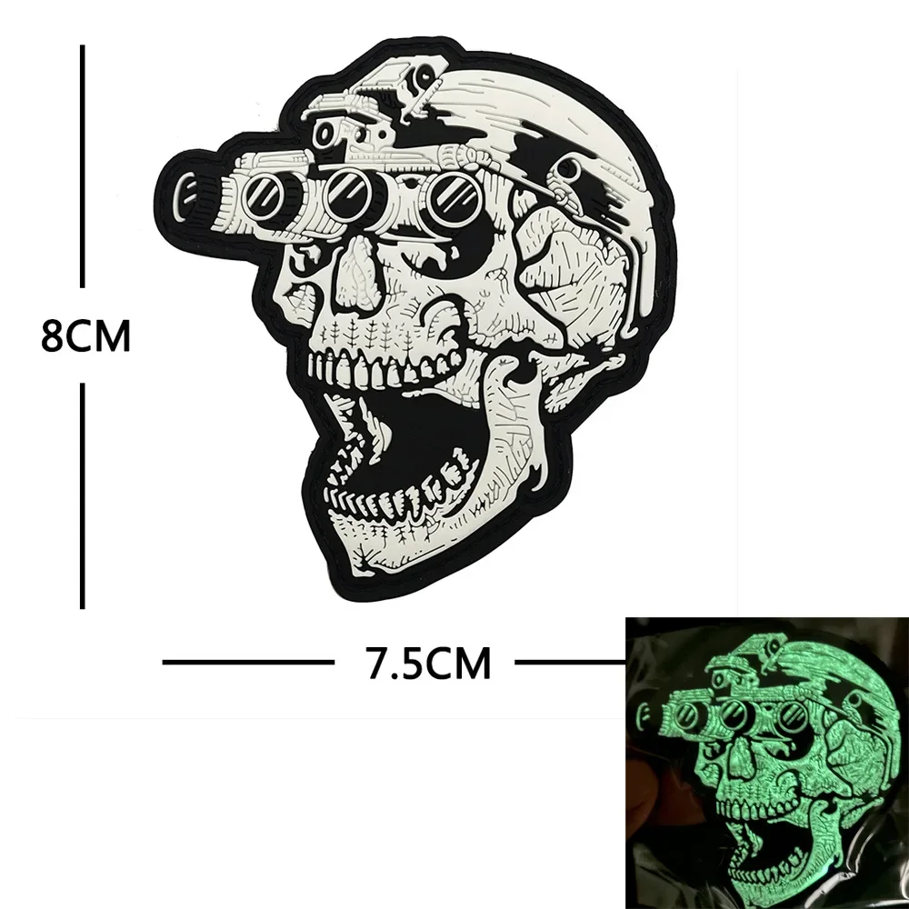 Luminous Skull Embroidery Patches Tactical Helmet Military Morale Armband HOOK & LOOP Badges Uniforms Backpacks Hats Accessories