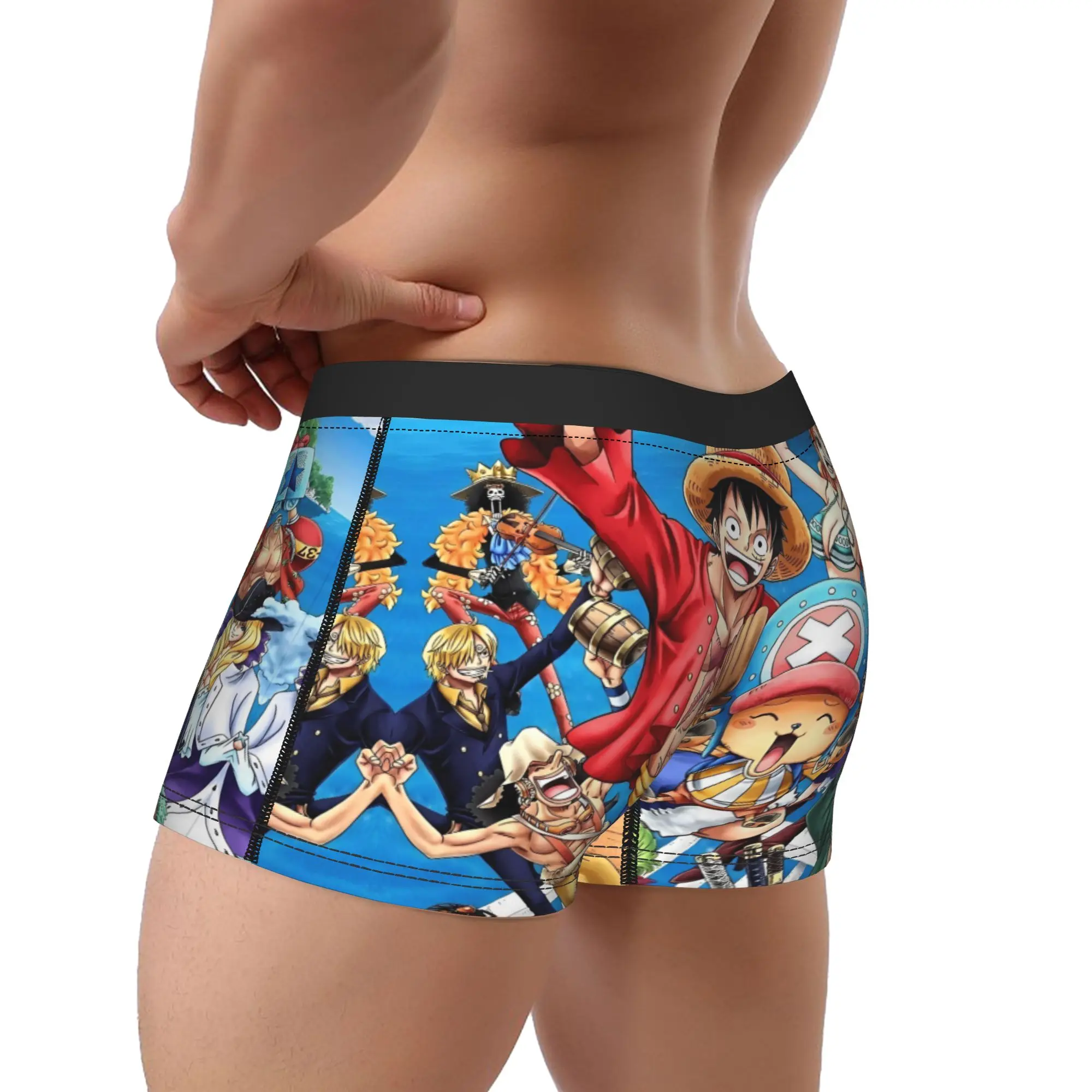 Anime Men Underwear One Piece Pieces Japan Manga Boxer Briefs Shorts Panties Funny Polyester Underpants for Male Plus Size