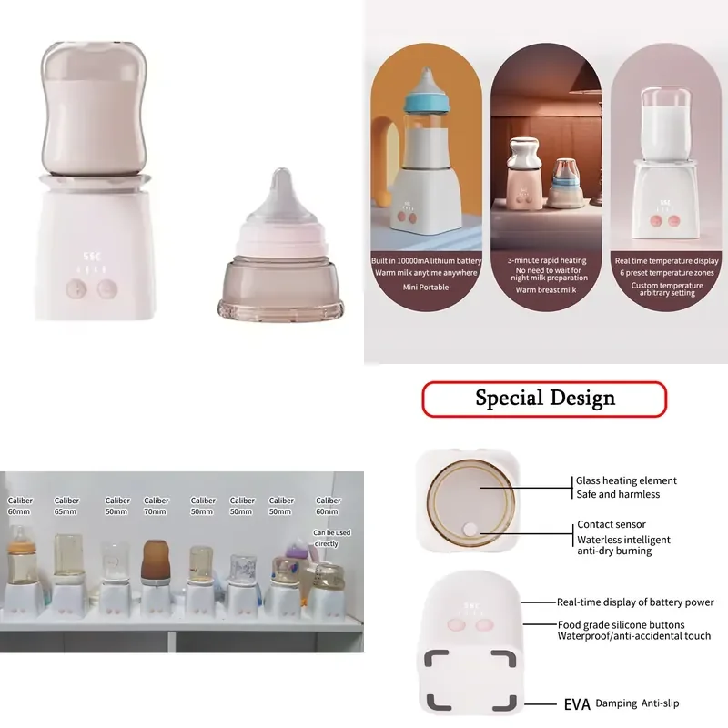 【CHIMU HOME】 Portable BPA-Free Baby Bottle Warmer with USB Type C Plug and Rechargeable Battery for Travel