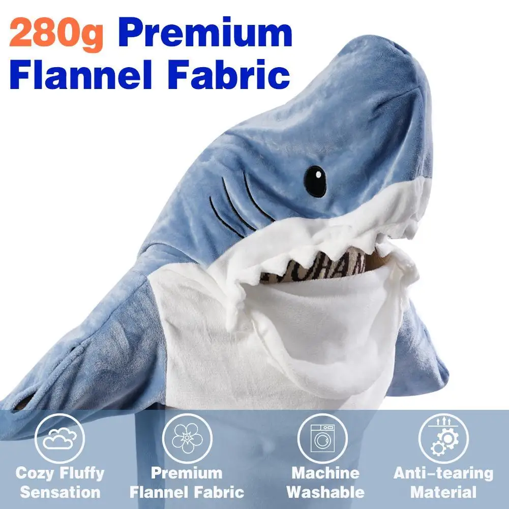 S - 3XL Cartoon Shark Sleeping Bag With Hand Hole Pajamas Office Nap Wearable Loose Onesie Pajamas For Kids Adult Blanket