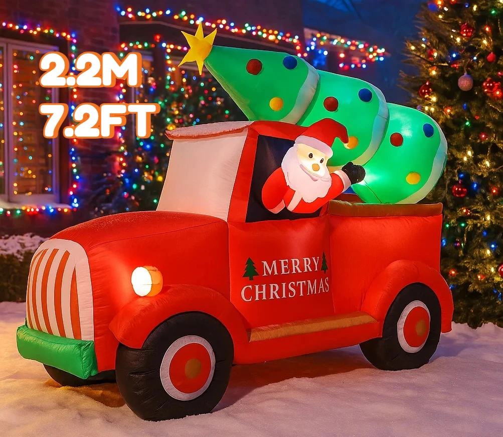 7.2FT عيد الميلاد ديكور خارجي لعبة زينة عيد الميلاد نفخ سانتا كلوز في شاحنة اللعب ساحة المنزل عيد الميلاد الحلي LED ديكور #4