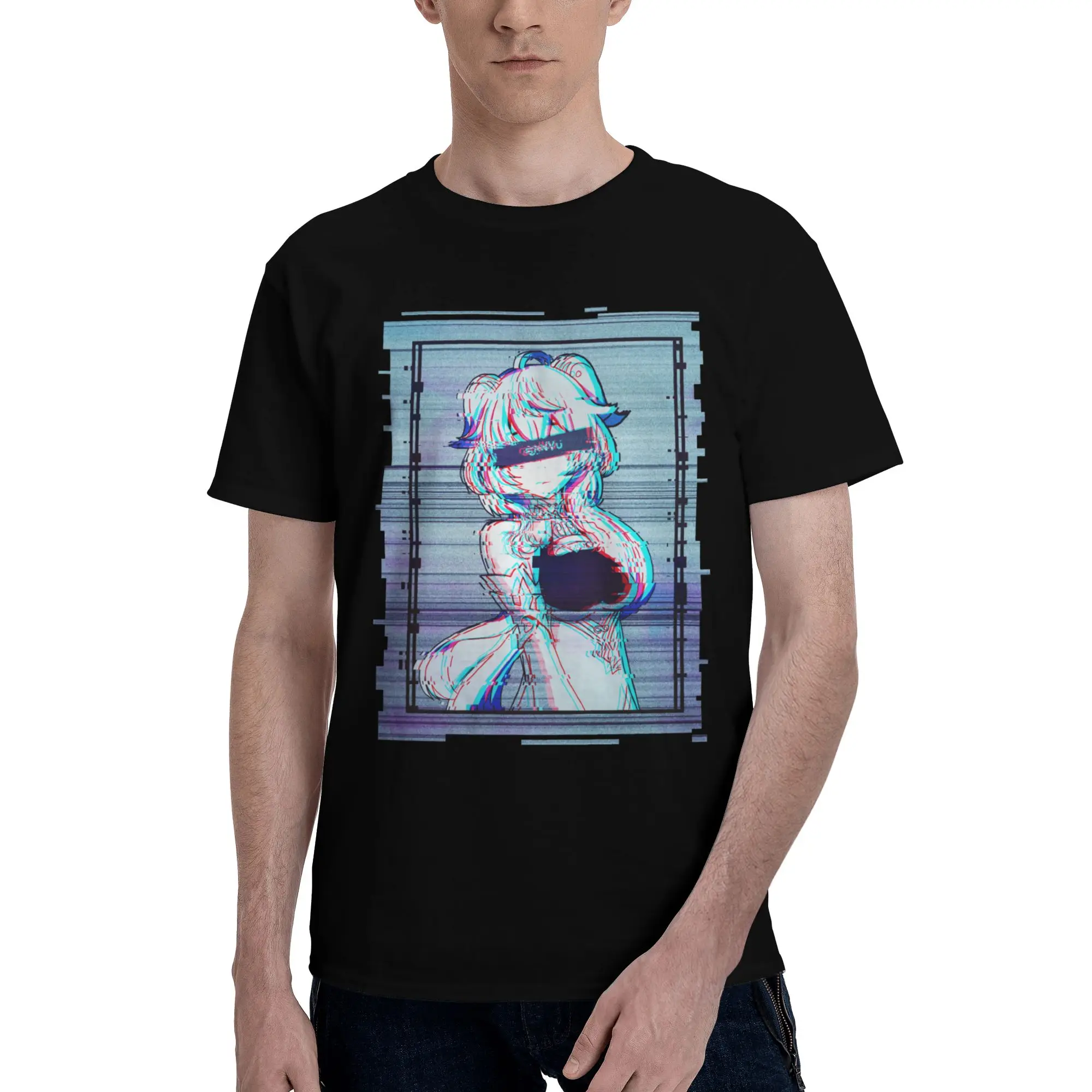 Fashion Ganyu Genshin Impact Qiqi T-Shirts Men O Neck Cotton T Shirts Game Short Sleeve Tees Plus Size Clothes