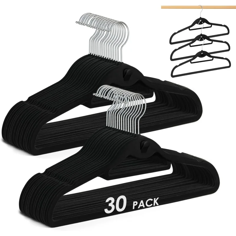 Velvet Pendants Non Slip Felt Pendants, DUDUCOFU 30 Stackable Clothes Pendants Slim Pendants Space Saving Suits Coats,