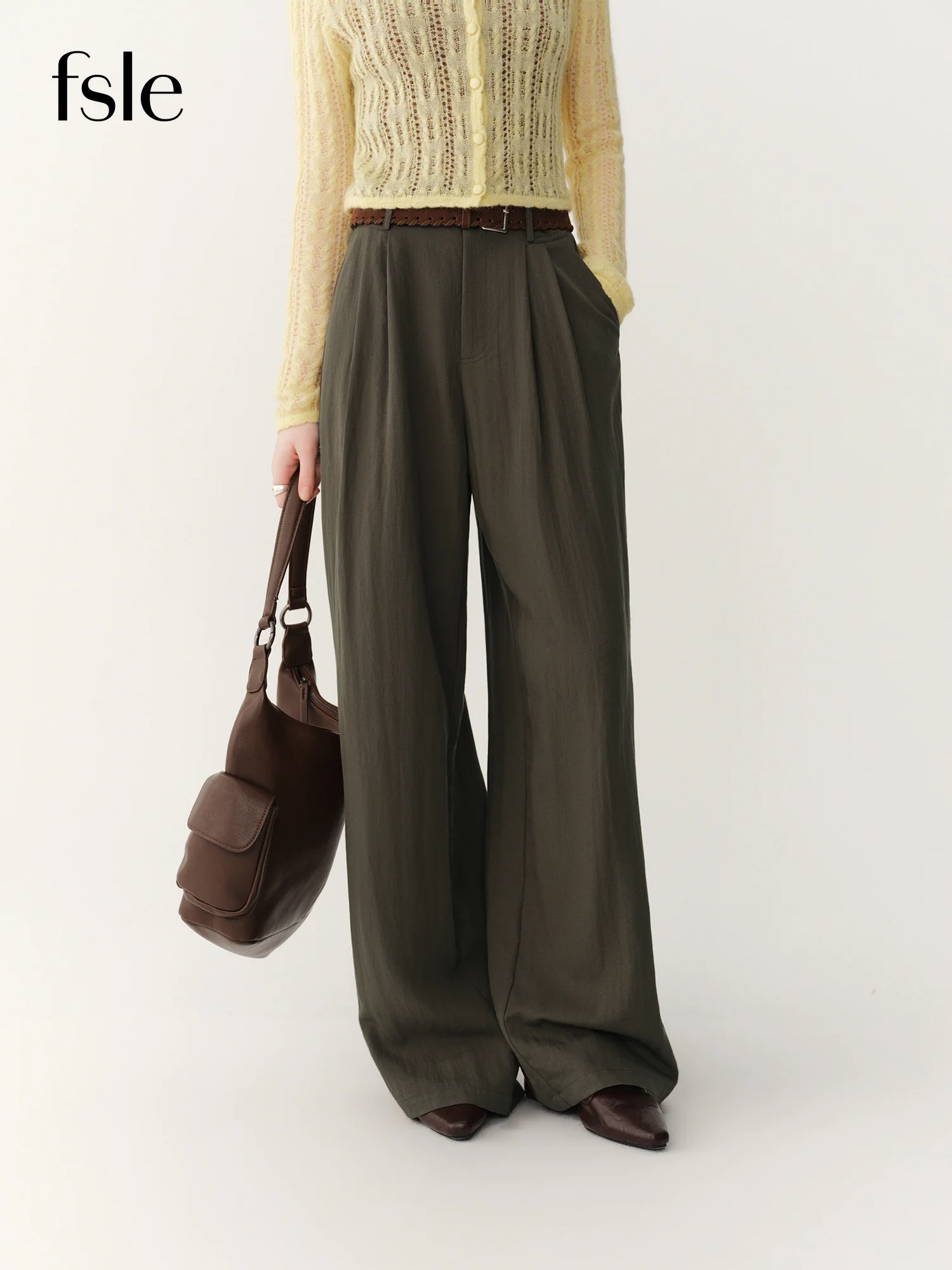 FSLE 2026 Autumn New Arrival Women High-Waist Straight Leg Lyocell Linen Wide-Leg Pants Relaxed Commute Style Slim Fit Trousers