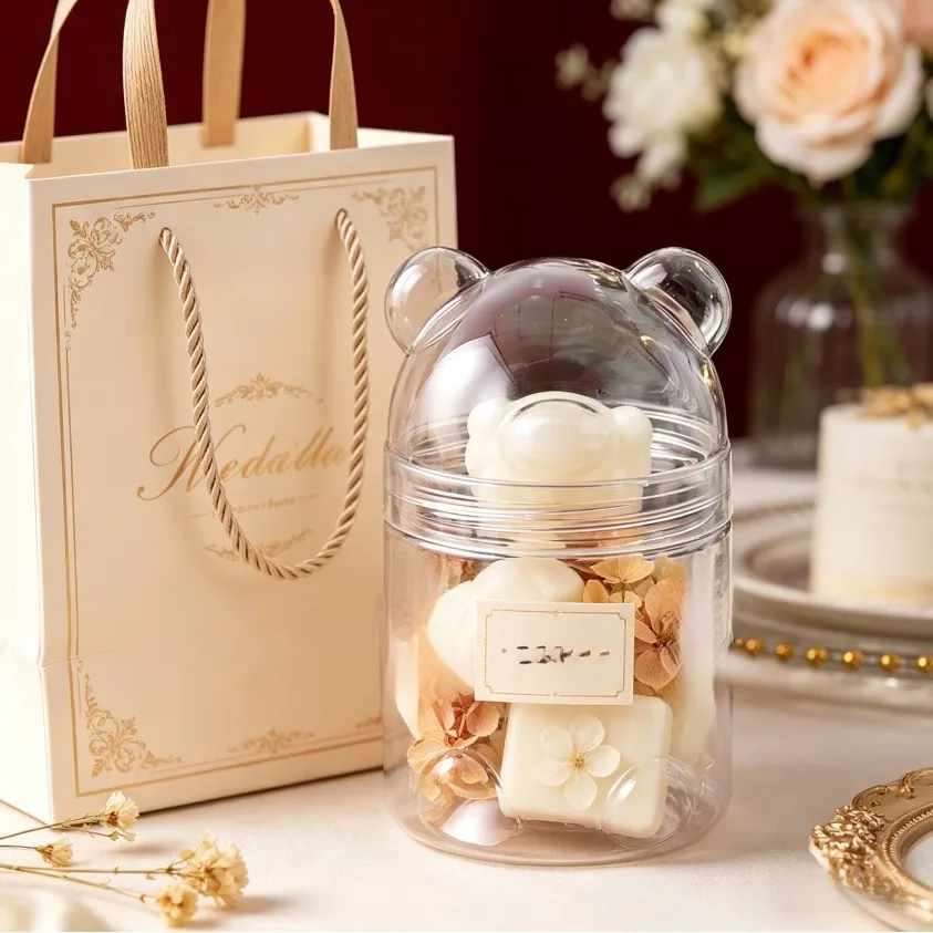 6/10Pcs Cartoon Bear Guazi Acrylic Storage Box Cute Sealed Snack Food Candy Cookie Biscuit Dessert Container High-Quality