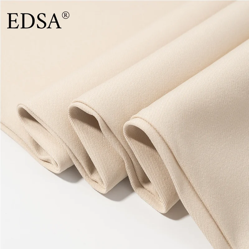 EDSA المرأة الخامس الرقبة مشبك واحد الصلبة سترة صدرية عالية الخصر الجانب جيب سستة واسعة الساق السراويل عادية 2 قطعة مجموعة