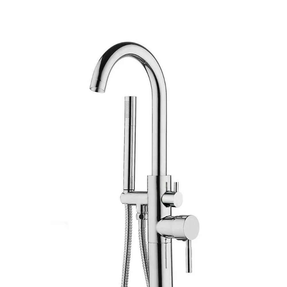 Mélangeur de bain autoportant, robinet de baignoire blanc, robinet sur pied, raccord de bain, douchette à main, robinets de bain, mélangeur sur pied