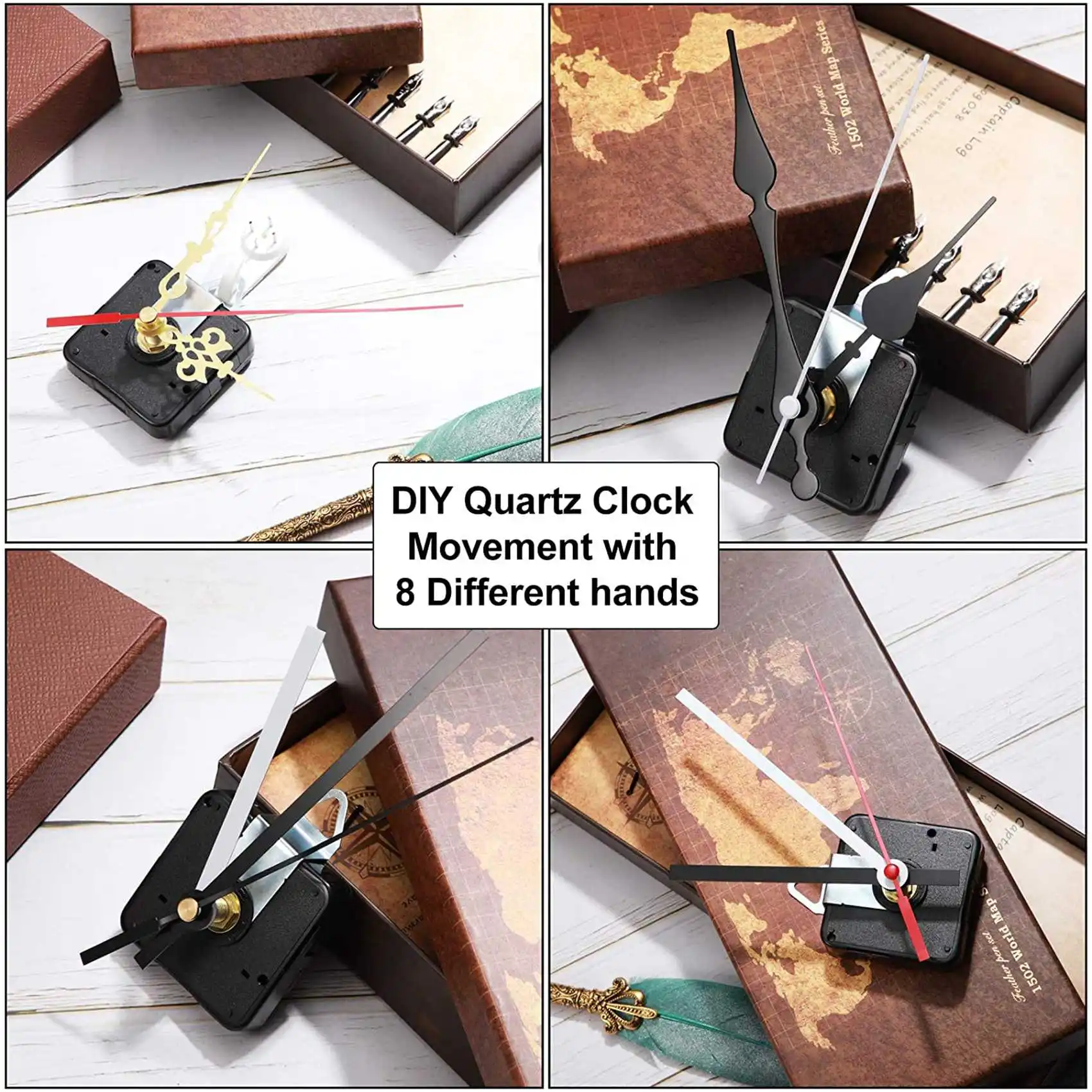 4 Pieces Quartz DIY Wall Clock Movement Mechanism Battery Operated Clock Motor Kit with 6 Sets of Hands (13 mm)-ABPP