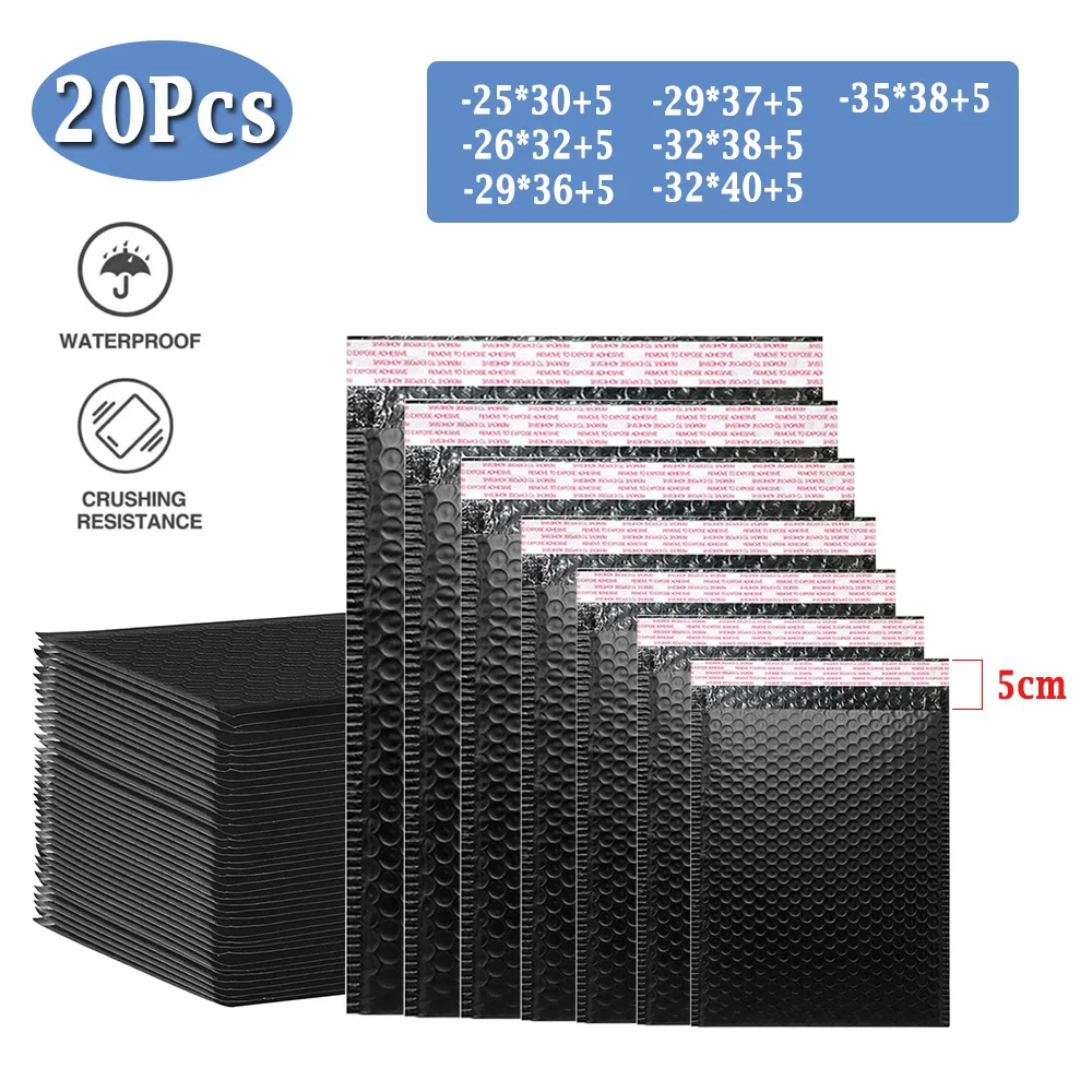 

20PCS Bubble Mailers Envelopes Bag Waterproof Foam Bubble Express Shipping Envelope Bags Matte Black Self Seal Packaging Bag