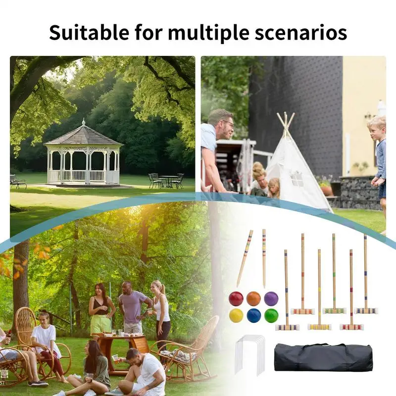 Ensemble de croquet pour 6 joueurs, jeu de pelouse amusant, ensemble de Bowling en bois réutilisable, Kit de sport de plein air pour hommes et femmes