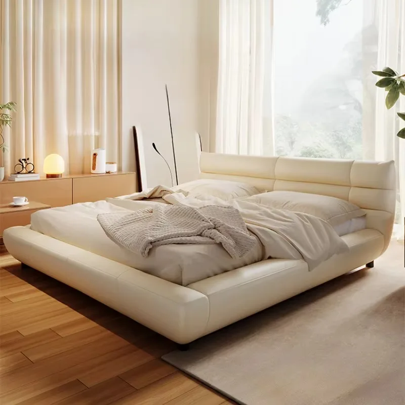 

Queen Leather Double Bed Backrest White Italian Big Modern King Beds Bedroom Storage Floor Camas De Dormitorio Furniture