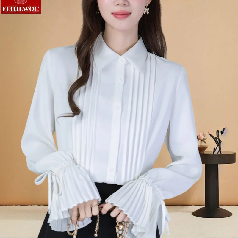 Hot Sales Bow Tie Ruffles Tops Blusas 2025 Cute Sweet Girls Chic Korea Fashion Clothes Flare Sleeve Women White Shirts Blouses