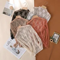 T-Shirts en maille pour femmes, chemisier en dentelle transparente, manches longues, hauts transparents pour femmes, chemise à bascule, T-Shirts transparents, haut court 2
