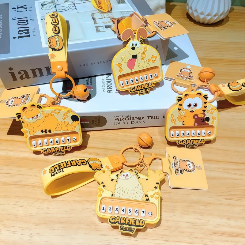Garfield piano toy keychain cartoon anime creative key ring backpack cute pendant children stress relief toy gift