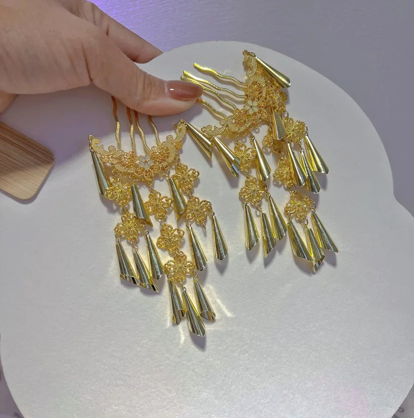 Oude Stijl Goud Legering Hanfu Kwastje Haar Accessoire Vlinder Hoofddeksel Haar Clip Voor Vrouwen