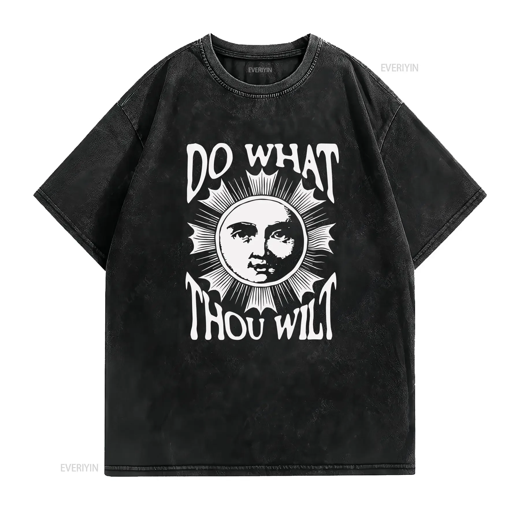 Aleister Crowley Magick Sun T shirt Do What Thou WilT Occult Book of Lies Shall Be the Whole Law Aiwass vintage Washed Stylish