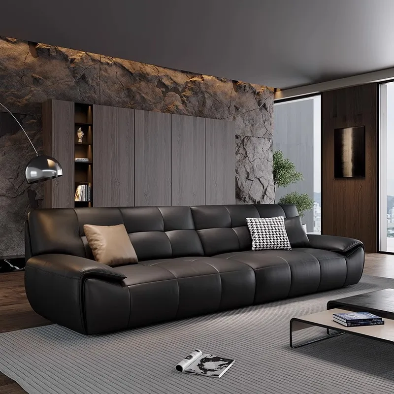 The first layer of cowhide sofa, the living room small apartment simple straight row Italian sofa