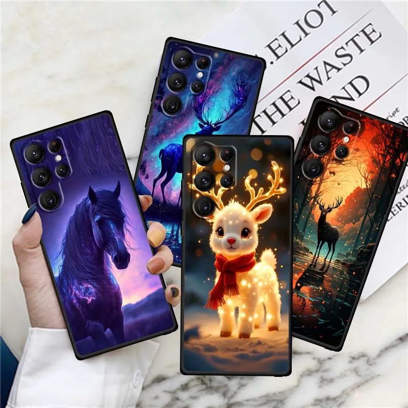 مضيئة تألق الغزلان فتاة قضية الهاتف لسامسونج غالاكسي S25 S24 S23 S22 S21 S20 S10 الترا زائد FE 5G أسود لينة غطاء من البولي يوريثان #5