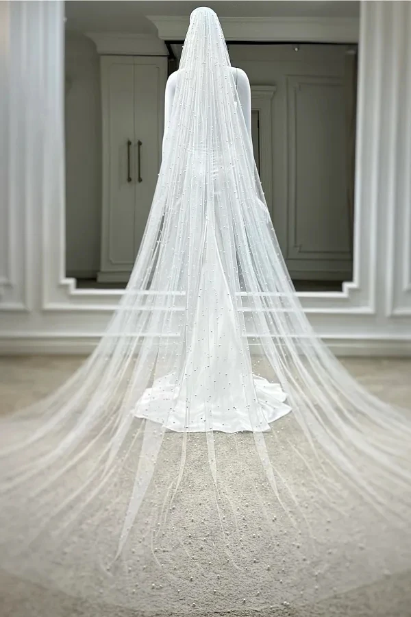 FATAPAESE-Voile de Mariage en Tulle et Dentelle, Perles du Bout des Doigts avec Peigne, Longueur de la Chapelle Cathédrale, Long, Patients Monocouche, 3m